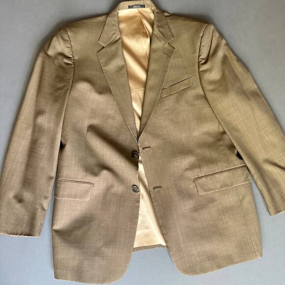 Palm Beach Blazer Men's 44R Tan Wool Career Coat Jacket Luxury Made in USA - Picture 1 of 12